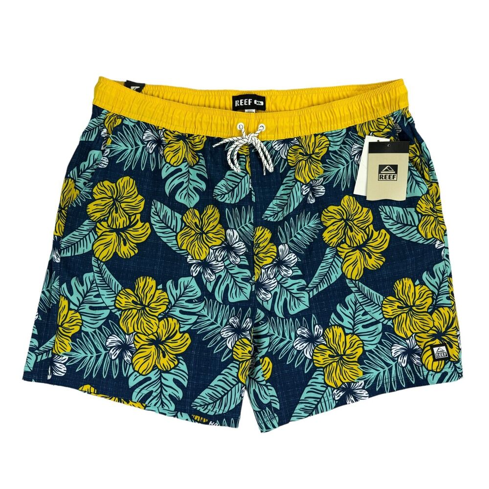 Reef Mens Brockman Floral 17" Board Shorts Blue Yellow 2XL